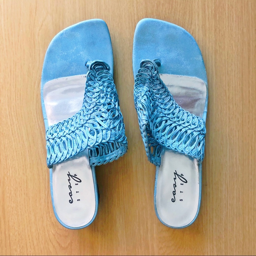 Blue Black Crotchet Pattern Sandals